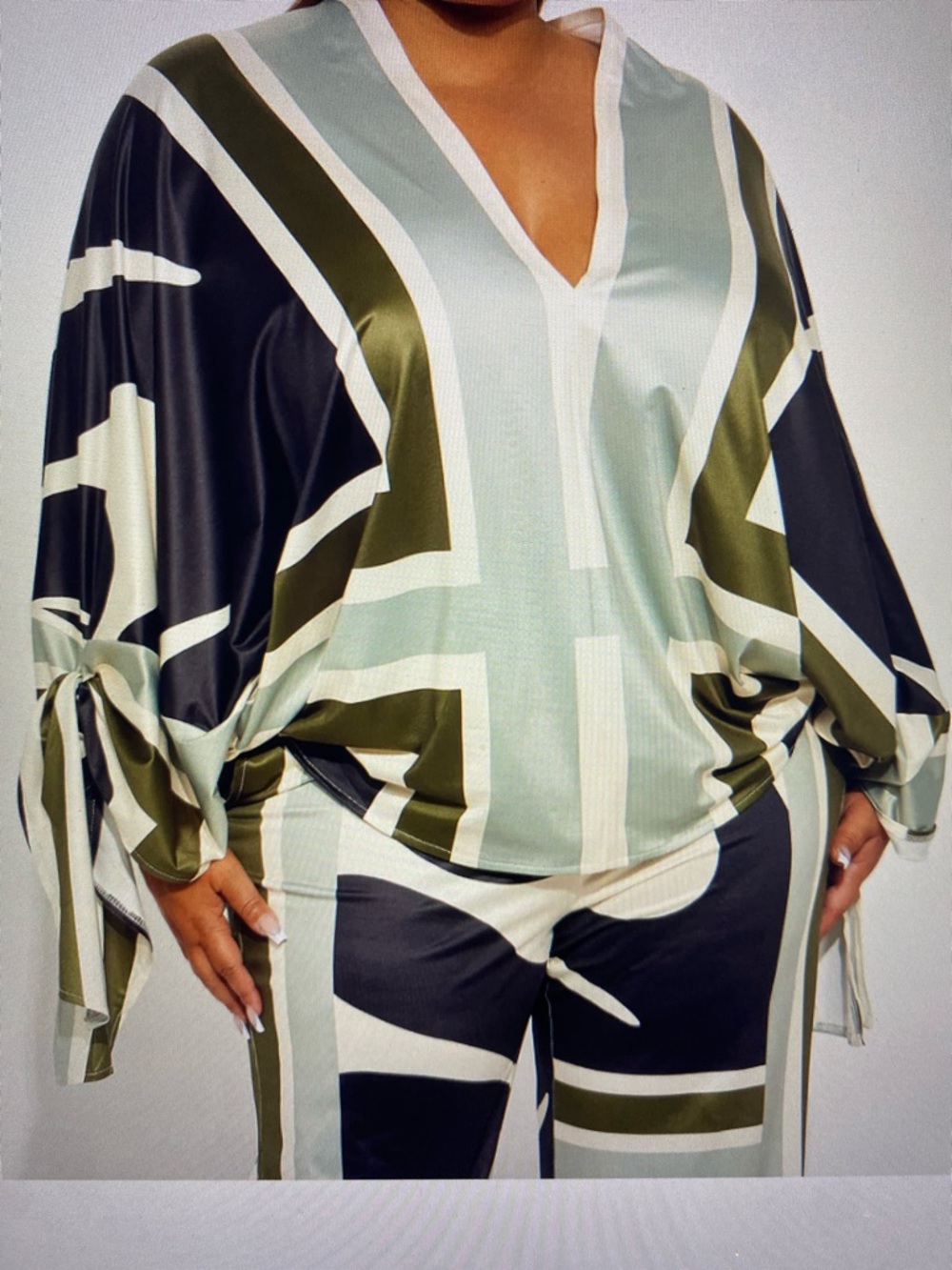Fashion Nova Olive Green & Black Geometric Pantsuit